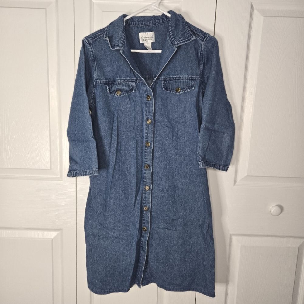Christopher & Banks Denim Shirt Dress Women's Size Medium 100% Cotton